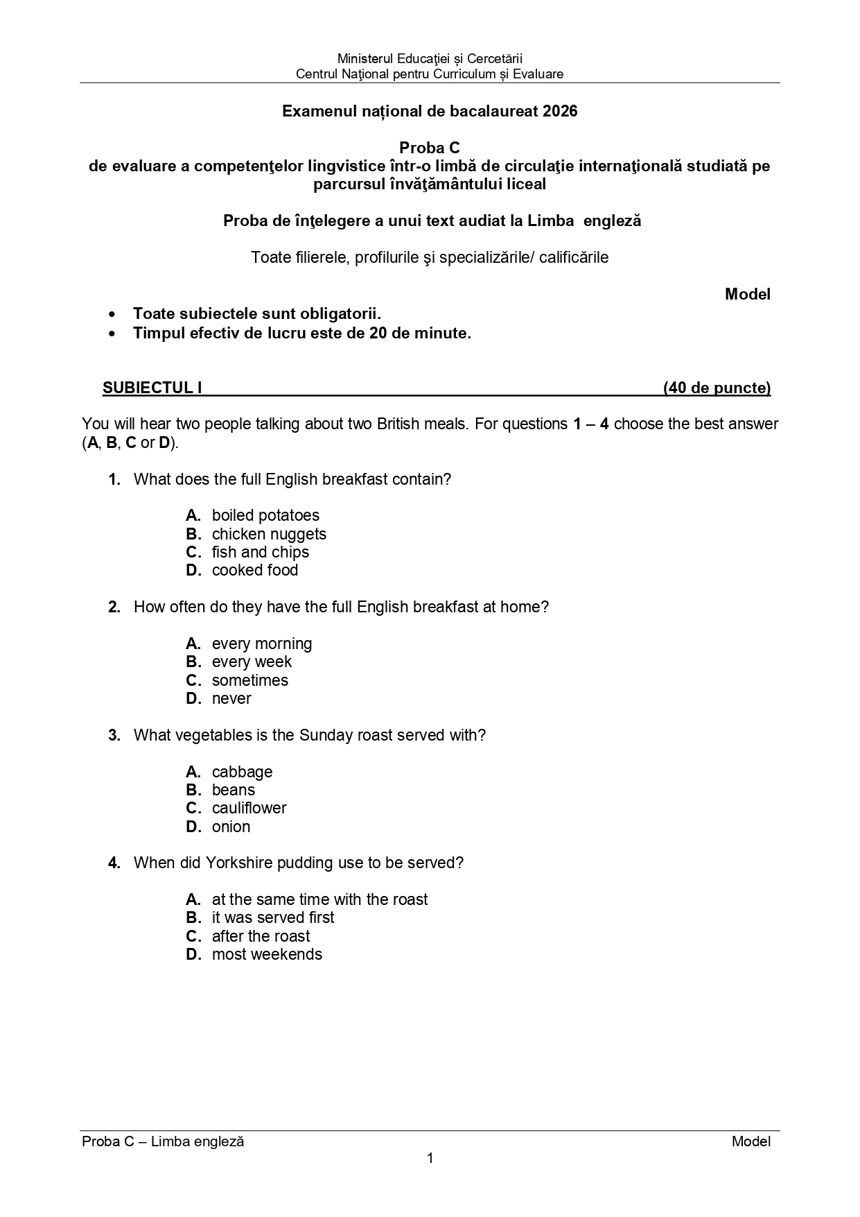 Model examen înțelegerea textului audiat - pagina 2