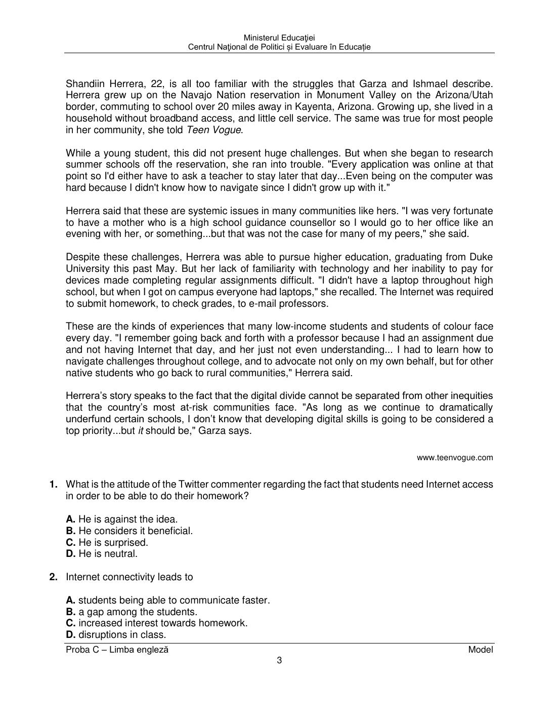 Model probă scrisă engleză 2023 - pagina 3