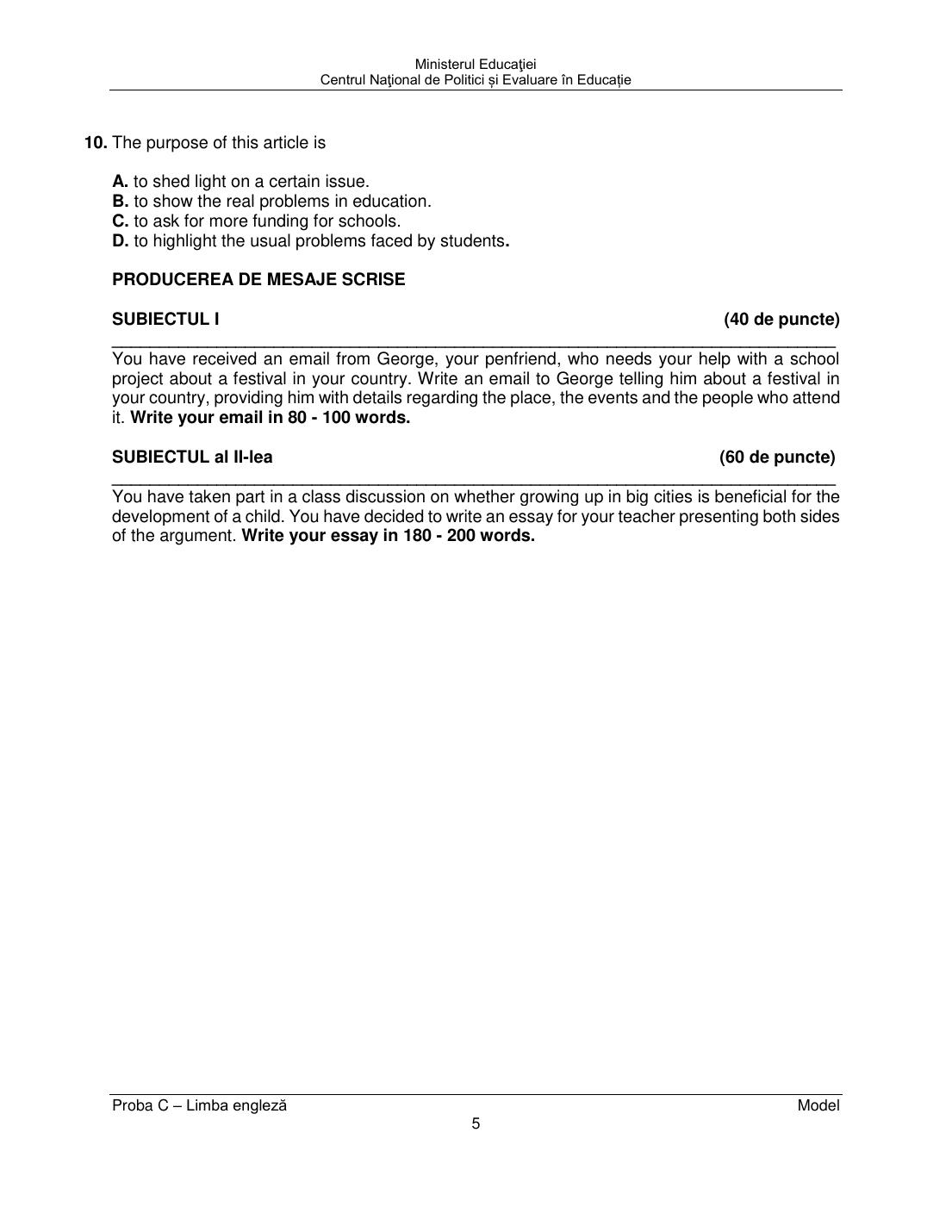 Model probă scrisă engleză 2023 - pagina 5