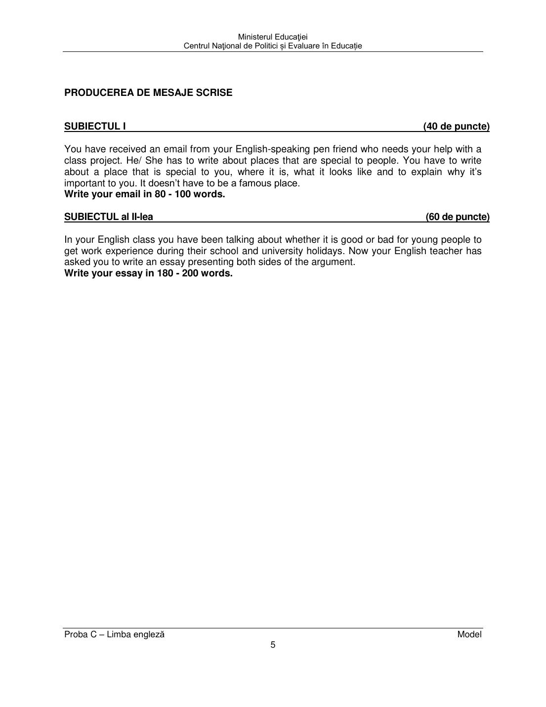 Model probă scrisă engleză 2024 - pagina 5