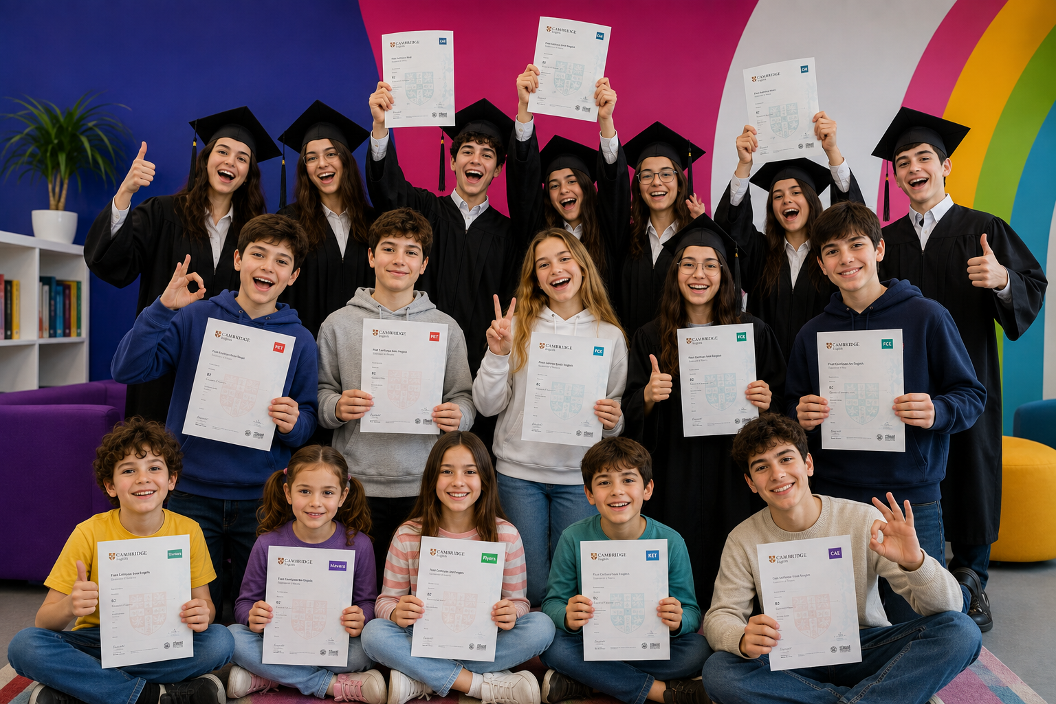 Copii și adolescenți cu certificate Cambridge Starters, Movers, Flyers, KET, PET, FCE și CAE la English Kids Academy