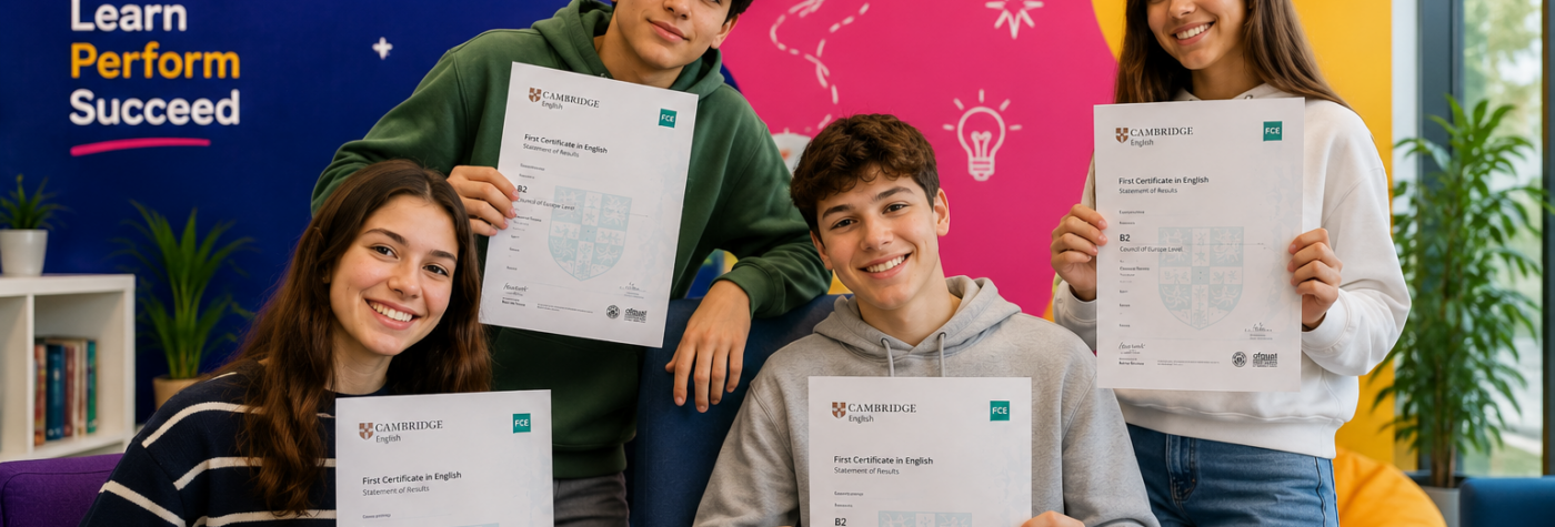 Adolescenți de 14 ani cu certificate Cambridge B2 First FCE la English Kids Academy