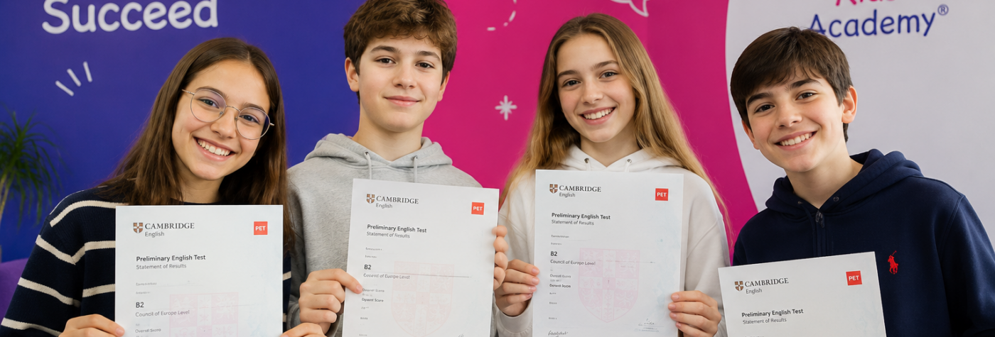 Copii de clasa a VI-a cu certificate Cambridge B1 Preliminary PET la English Kids Academy București