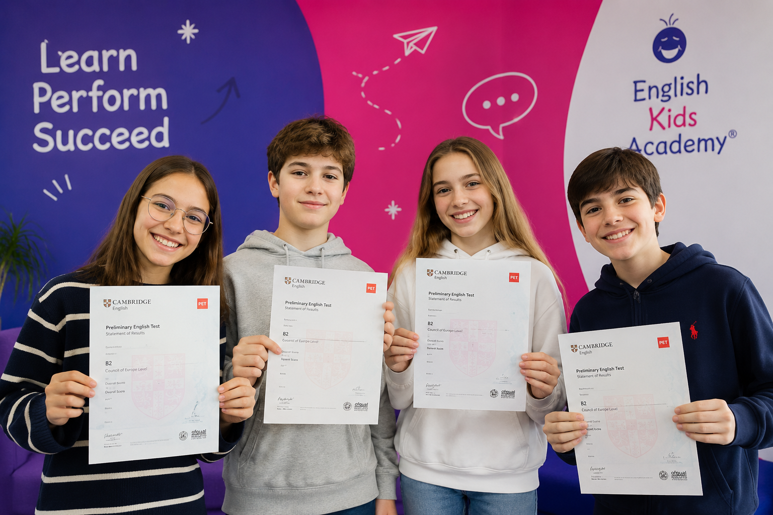 Copii de clasa a VI-a cu certificate Cambridge B1 Preliminary PET la English Kids Academy București