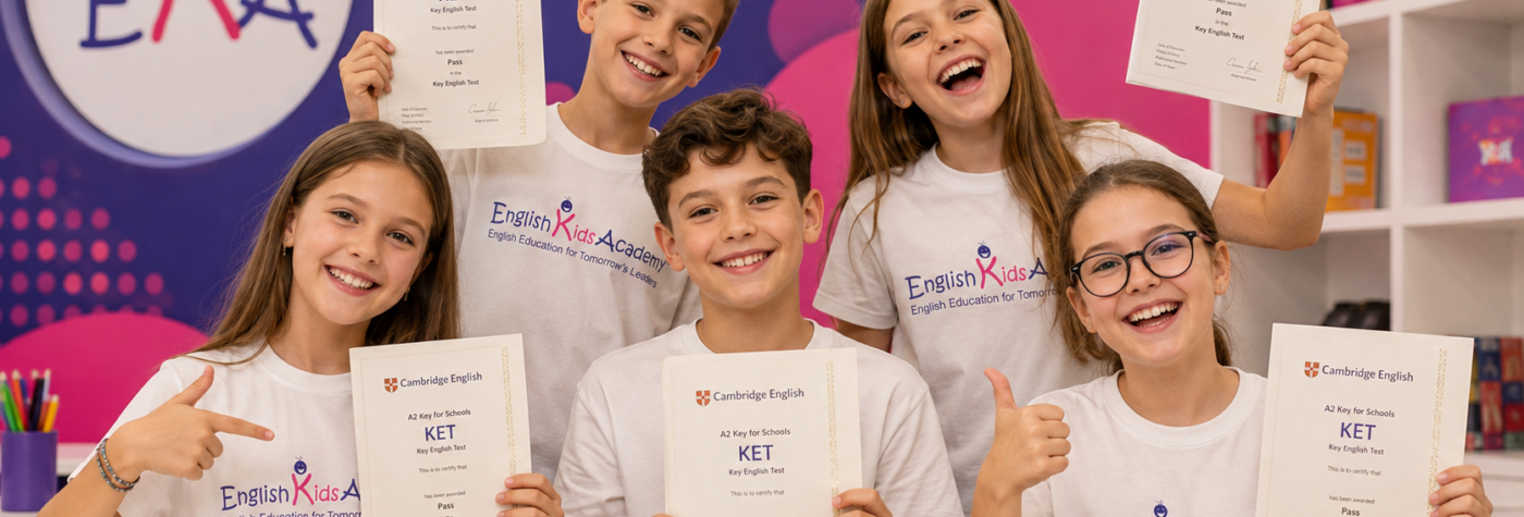 Copii de clasa a V-a cu certificate Cambridge A2 Key for Schools KET la English Kids Academy București